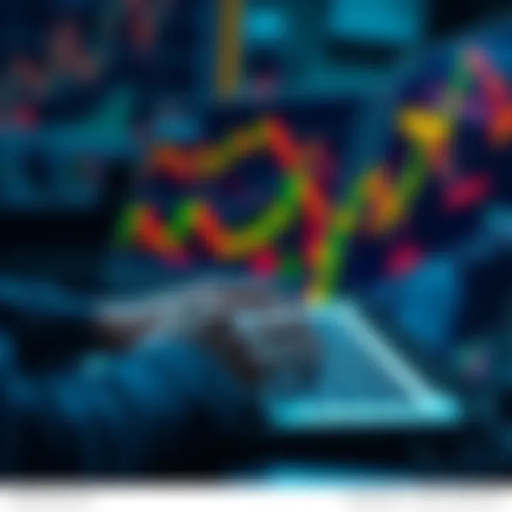 A person analyzing bitcoin charts and data on a laptop with graphs and charts visible