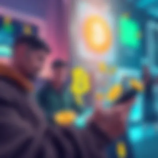 Bitcoin transactions on digital platforms Illustration of people making Bitcoin transactions on smartphones, symbolizing increased adoption of Bitcoin Cash as cash.