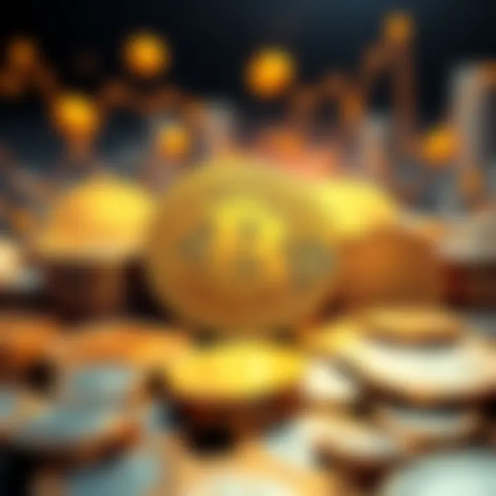 Illustration showing Bitcoin coins transforming from whole coins to fractional pieces, symbolizing the block subsidy change.
