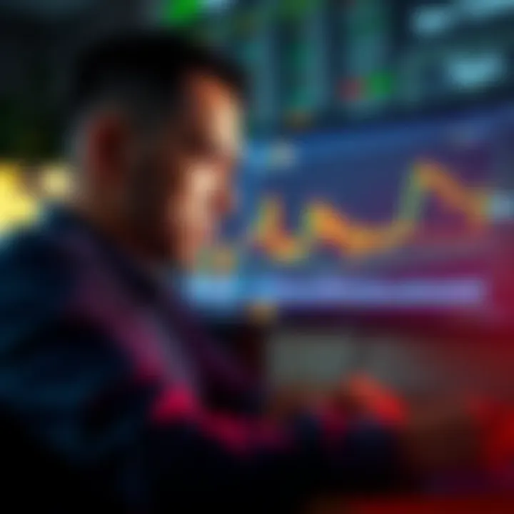 A worried individual looking at Bitcoin charts on a computer screen, symbolizing the troubles ahead for Bitcoin treasury firms in 2025.