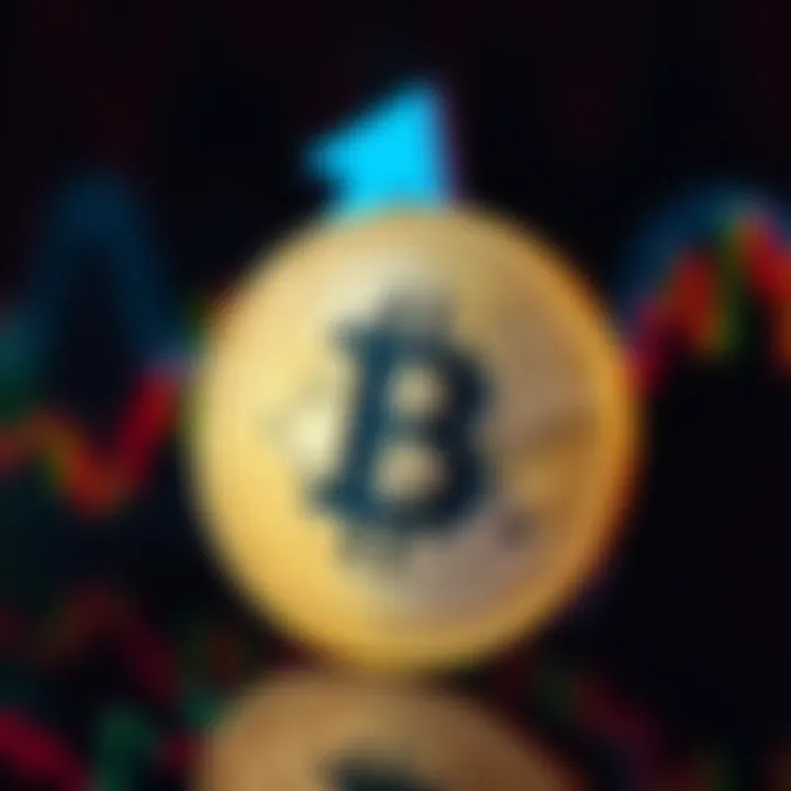 A close-up of a Bitcoin coin with an upward arrow in the background, symbolizing positive market trends.