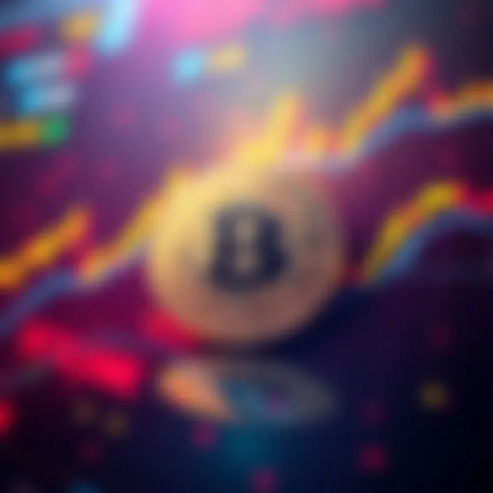 A visual showing a Bitcoin symbol surrounded by fluctuating market graphs, highlighting its speculative nature in investments.