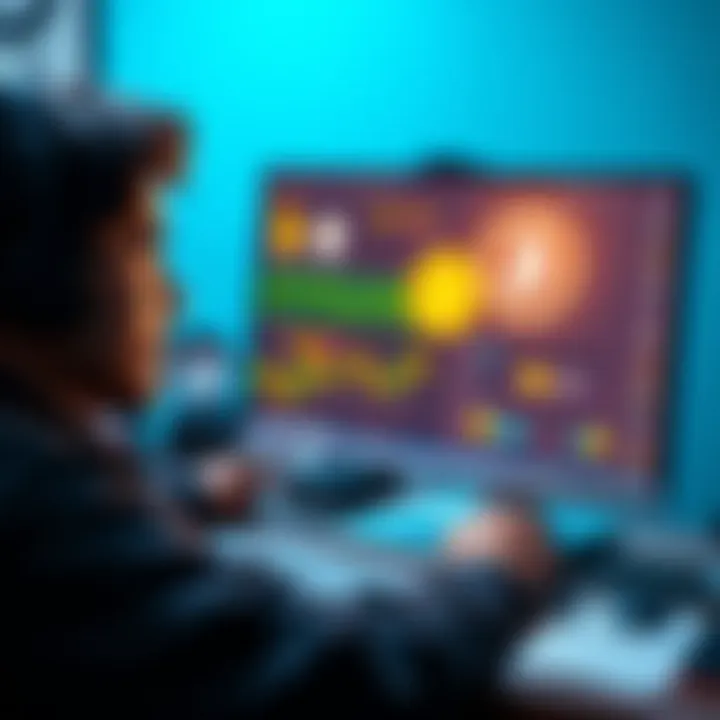 A beginner looking at a computer screen with Bitcoin tutorials and a secure wallet setup guide