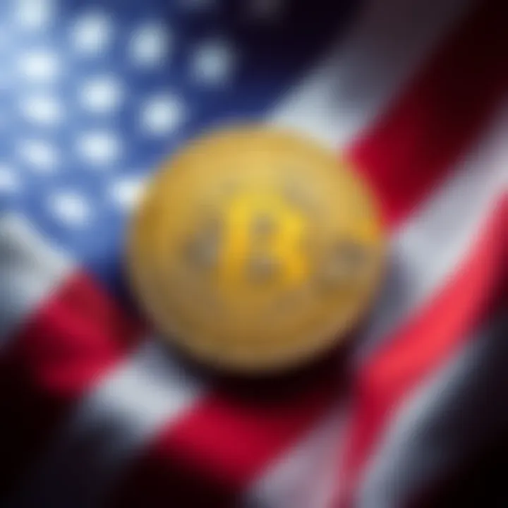 A Bitcoin symbol overlaying the US flag, representing the potential impact of Bitcoin on US funding for military actions.