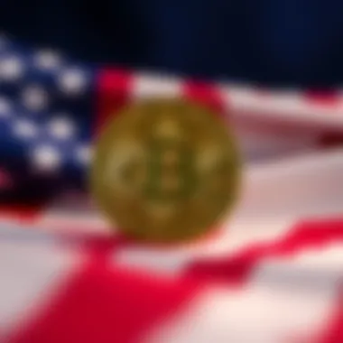 Bitcoin symbol in front of the U.S. flag, symbolizing potential government interest in cryptocurrency purchases.