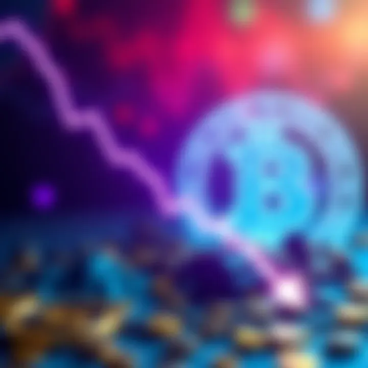 Bitcoin Value Drop A graphic showing a downward trend line representing the decline in Bitcoin's value, with an energy symbol in the background.