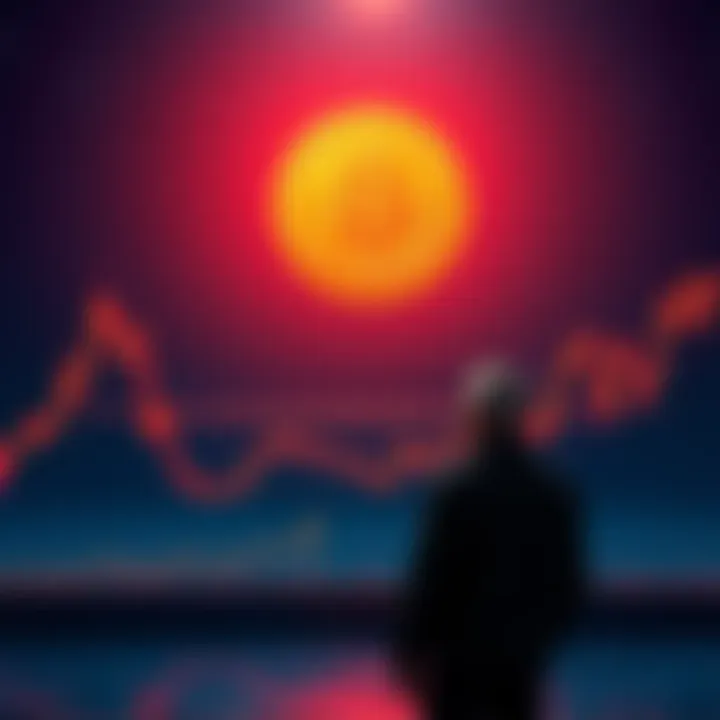 Bitcoin Value Predictions Graph showing Bitcoin's value fluctuations between $0 and $1 million with a questioning figure in the foreground.