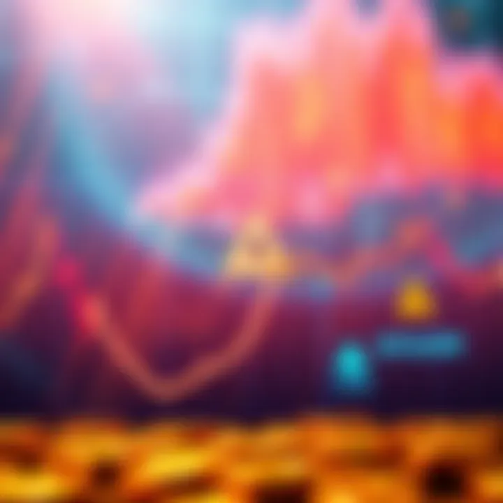 Bitcoin's volatile market A graphical representation of Bitcoin price fluctuations with a downward trend line and caution signs, illustrating the risks of the Saylor Strategy.