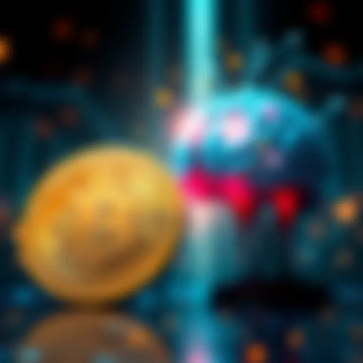 A comparison of Bitcoin symbol and AI brain icon representing the contrast between cryptocurrency and artificial intelligence in future web developments
