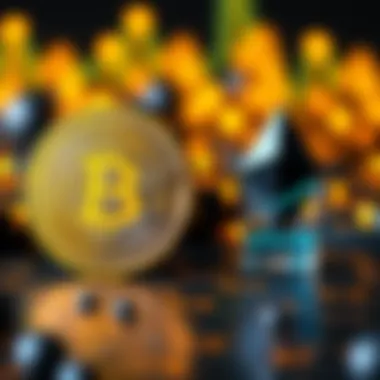 A visual illustrating Bitcoin and Ethereum logos, highlighting Bitcoin as the dominant cryptocurrency with upward trends in value, while Ethereum is shown with technology symbols.