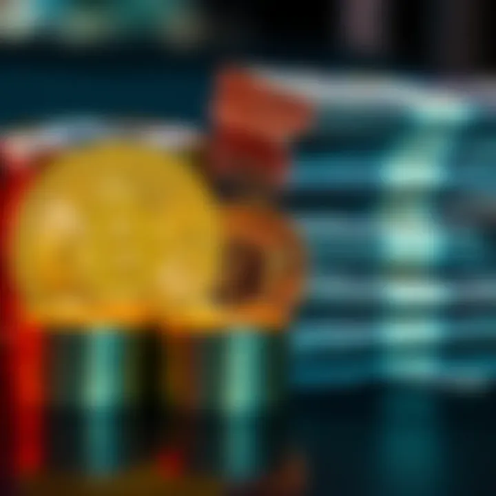 A visual showing Bitcoin coins next to stacks of fiat currency, illustrating the contrast between Bitcoin's limited supply and the endless printing of money.