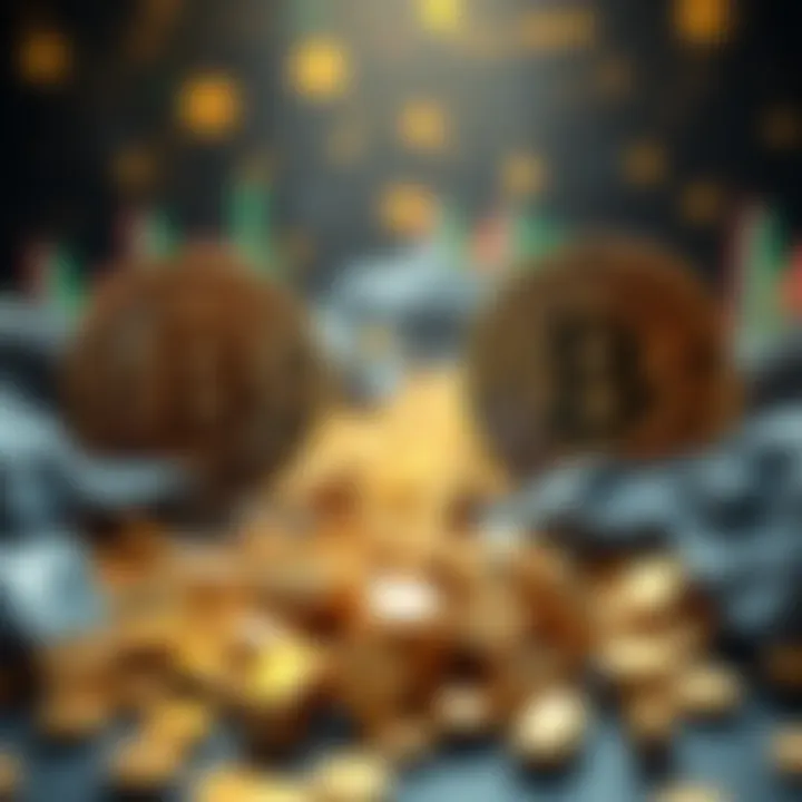 A visual representation of Bitcoin challenging gold as the preferred asset in a declining dollar economy