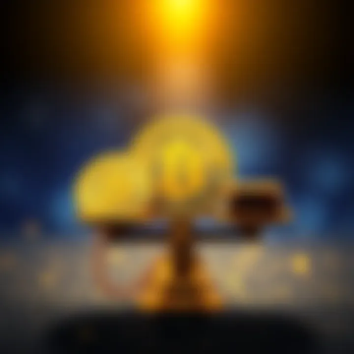 A visual comparison showing Bitcoin symbol and a gold bar on a scale, highlighting the debate of Bitcoin as a store of value against gold.