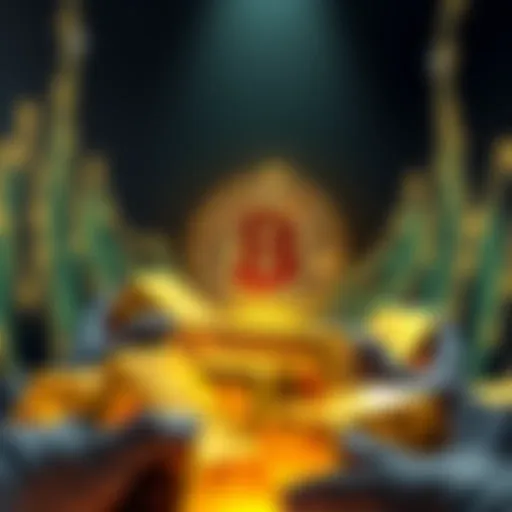 Illustration showing Bitcoin symbol glowing brighter than gold bars, representing investment trends.