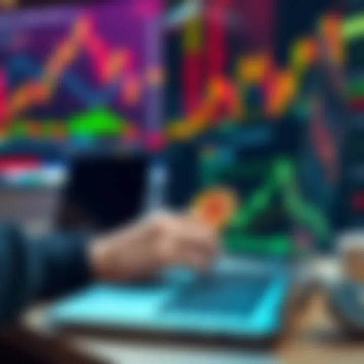 Bitcoin vs Stocks Investment A person analyzing Bitcoin and stock market trends on a laptop, comparing charts and data.