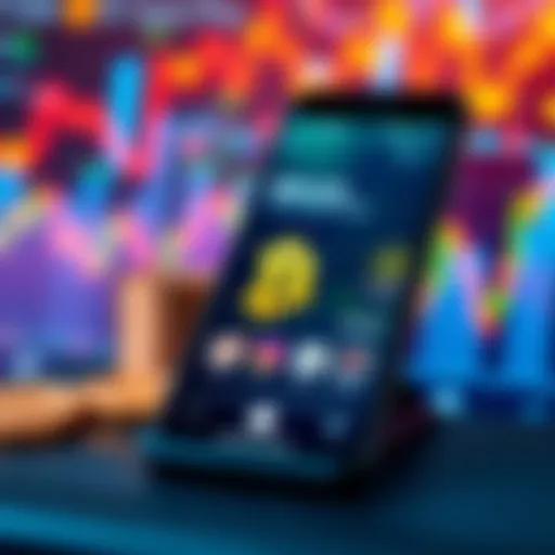 A smartphone displaying popular Bitcoin wallet apps for secure long-term storage, with Bitcoin symbols and graphs in the background.