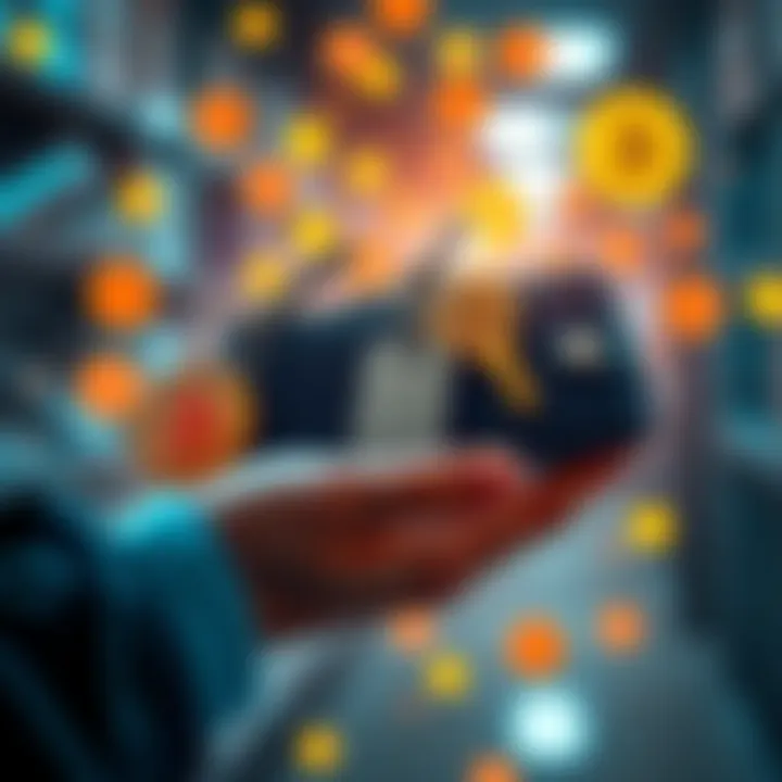 A person holding a cold storage wallet with Bitcoin symbols, surrounded by digital keys representing access to funds.