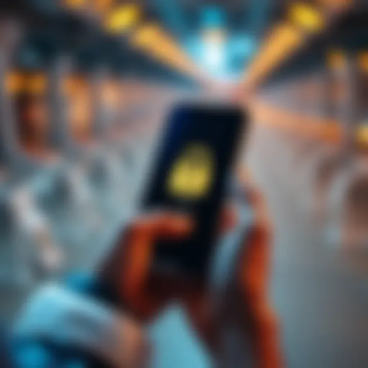 A person holding a mobile phone displaying a Bitcoin wallet app, with a padlock symbol representing security