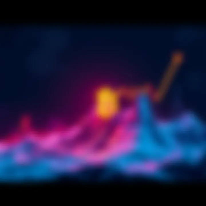 Representation of Bitcoin price chart showing peaks and valleys, illustrating potential cycles and growth projections.