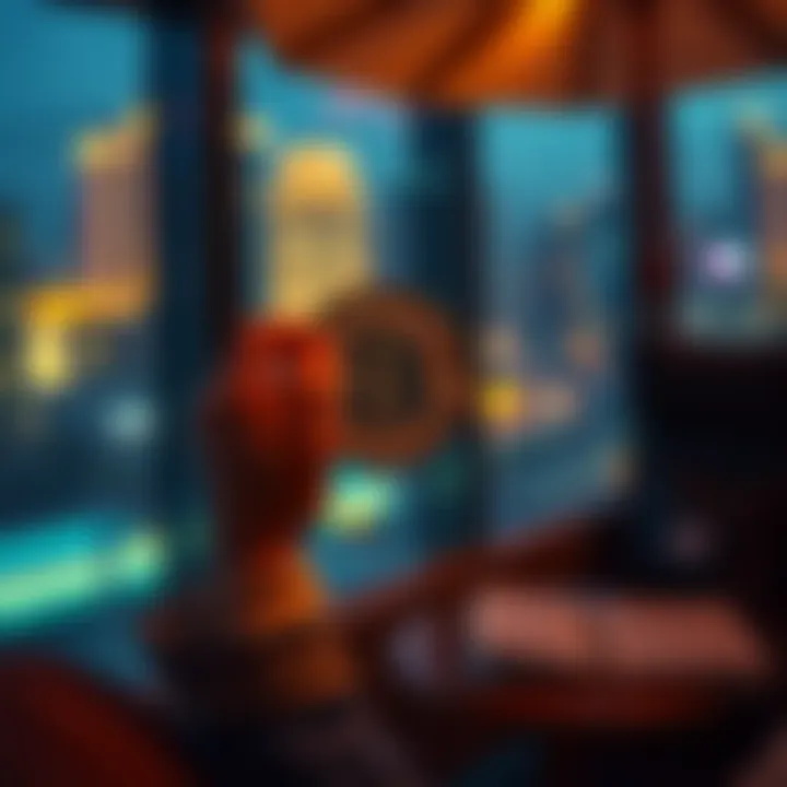 Bitcoin Wealth Concept A person holding a Bitcoin symbol while enjoying a luxurious lifestyle, representing wealth and cryptocurrency balance.