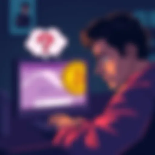 A person looking worried while checking their computer screen showing a Bitcoin wallet interface, with a thought bubble showing a question mark about funds, representing confusion over a wrong withdra...