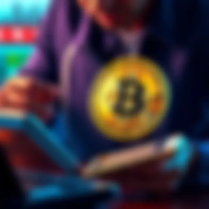 A person calculating taxes on Bitcoin withdrawals with a calculator and a Bitcoin symbol in the background.
