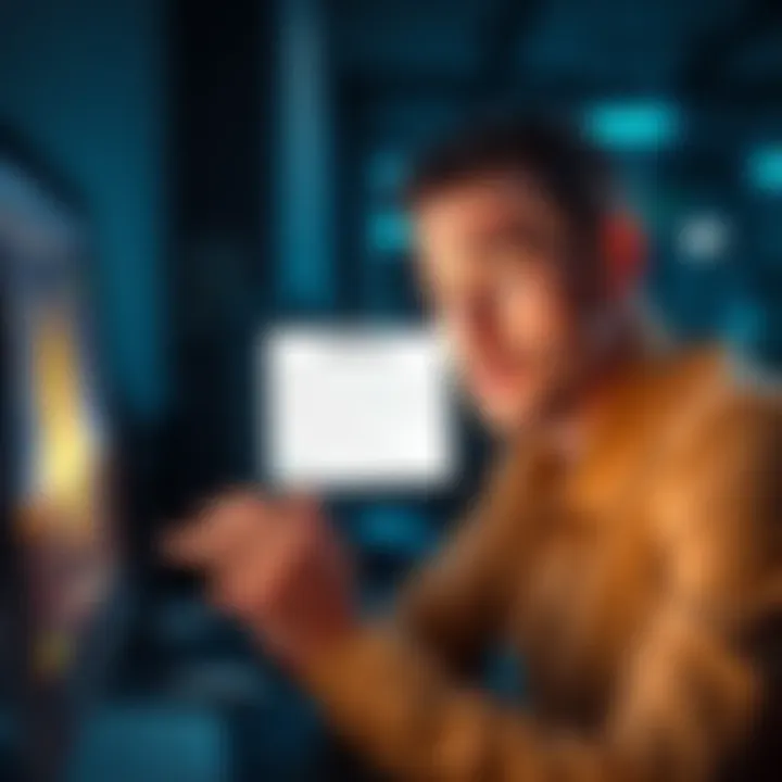 A person looking at a scam email on their computer with a worried expression, warning about a potential security breach at Bitfinex.