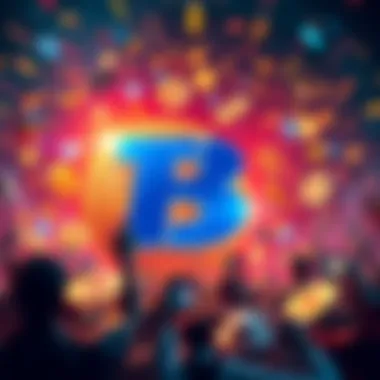 The logo of Bithumb exchange with a backdrop of Bitcoin symbols and a chaotic scene reflecting financial confusion.