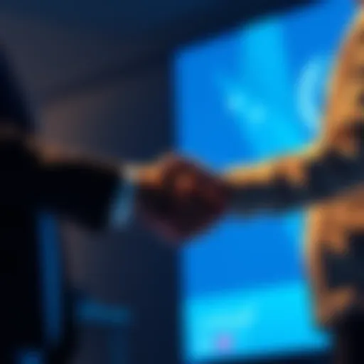 BitMart and UNICEF representatives shake hands to signify their partnership, promoting financial literacy for Brazilian youth.