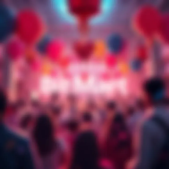 A festive scene showing people celebrating BitMart's 8th anniversary with confetti and balloons in a vibrant atmosphere.