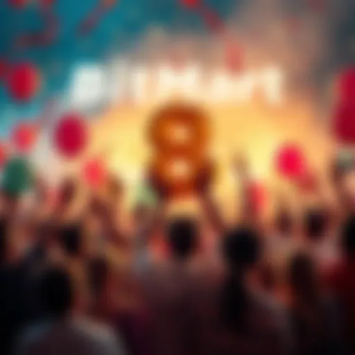 People celebrating BitMart's 8th anniversary with balloons and confetti