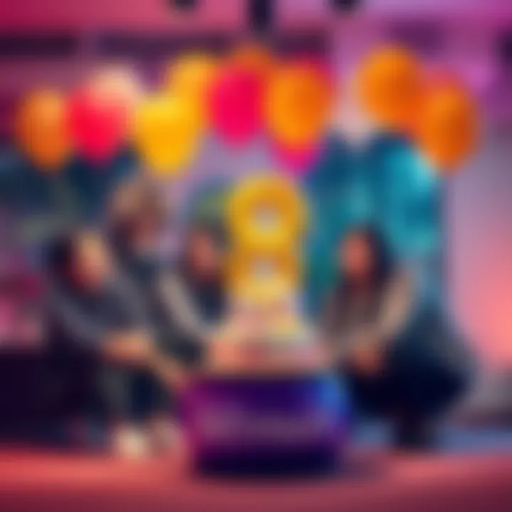 Bitmart team celebrating their 8th anniversary with balloons and a birthday cake