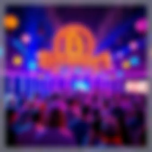 Crowd enjoying the BitMart 8th anniversary party with decorations and activities