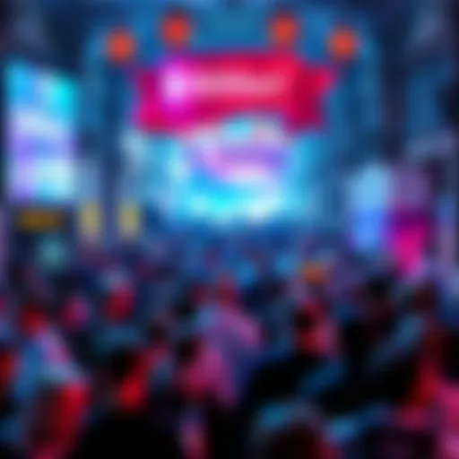 Crowd gathered in Paris celebrating BitMart's 8th anniversary, with lively discussions and networking among crypto enthusiasts.