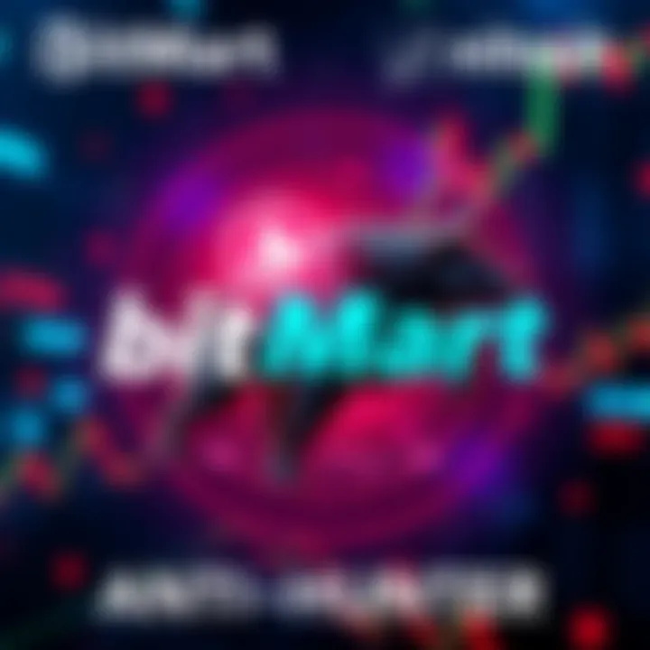 BitMart logo with a digital graphic representing the AntiHunter token, featuring a bull and bear symbolizing trading market activity.