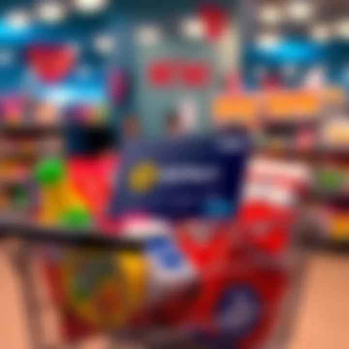A BitMart Card placed in a shopping cart filled with various items, representing earning rewards while shopping