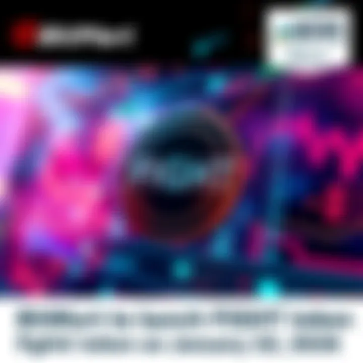 Visual representation of BitMart launching FIGHT token with a digital display of crypto symbols and trading graphs