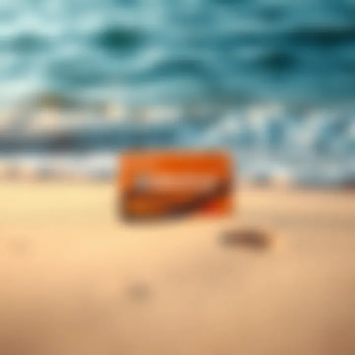 A BitMartCard placed on a sandy beach with ocean waves in the background, symbolizing luxury and ease in spending.