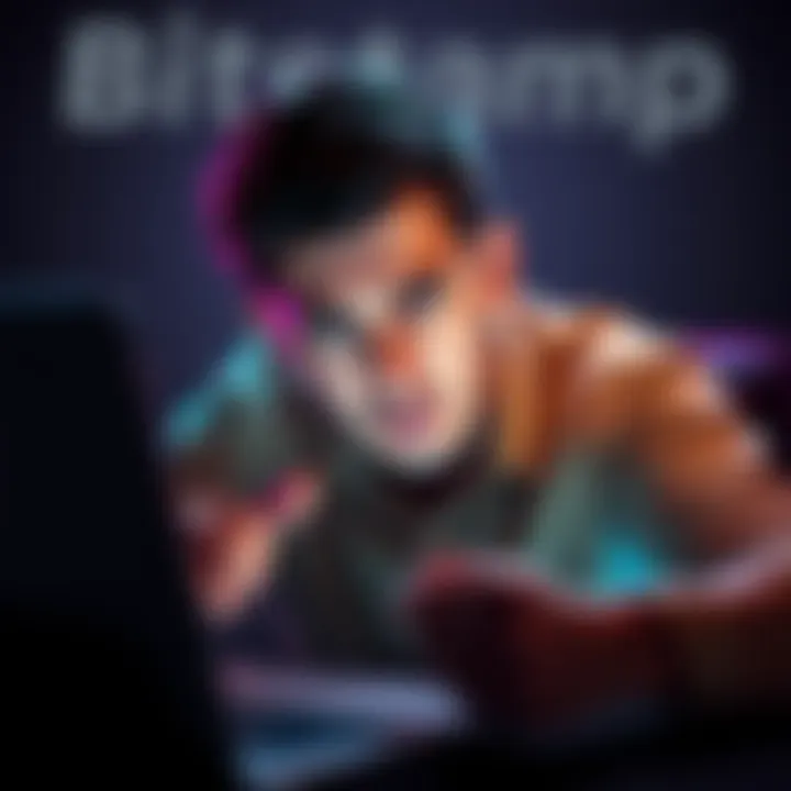 Frustrated Bitstamp Client Seeking Answers A worried user staring at a laptop, highlighting withdrawal issues with cryptocurrency platform