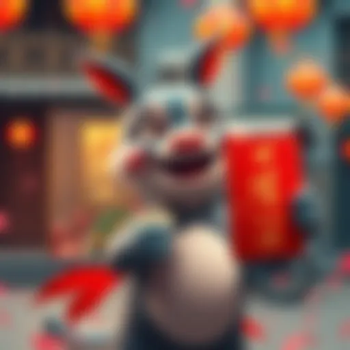 Bitto holding a red packet Bitto excitedly holds a red packet filled with money, looking at investment options for the future.