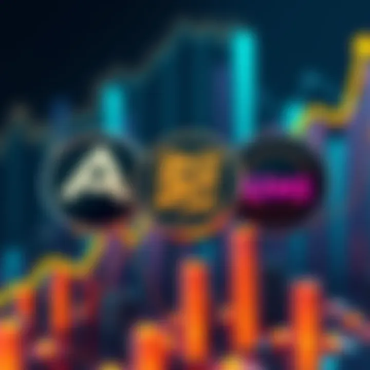 Graphic showing logos of altcoins AAVE, TRX, and UNI, with a background of rising charts symbolizing investment growth.