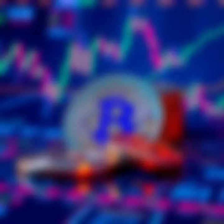 A digital representation of Bitcoin coins with a backdrop of financial charts, symbolizing BlackRock's recent sale and its impact on the cryptocurrency market.