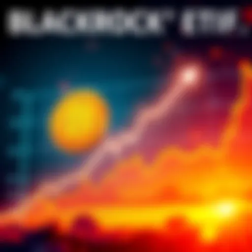 Graph showing BlackRock's Bitcoin ETF surpassing S&P 500 Fund in revenue with an upward trend.