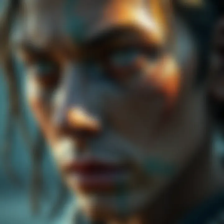 A close-up of a character's face from the Blazed Rust model showcasing realistic features and details in digital artwork
