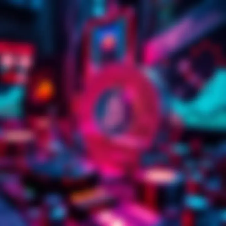 A digital representation of blockchain technology integrated with video game icons and tokens, showcasing seamless ownership and trading