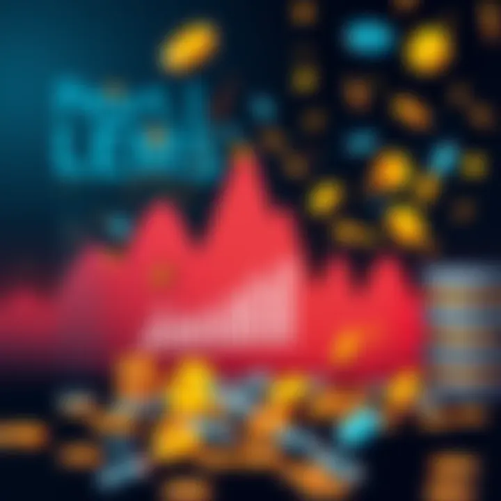 Blockchain impacts Graph showing decline in Solana's value alongside symbols of greed like money bags and falling coins