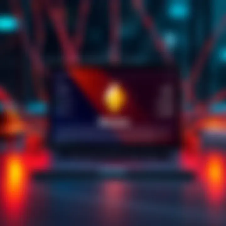 Innovative Blockchain Setup A sleek laptop showcasing a virtual machine interface for Monero blockchain on Linux, with network connections symbolizing device integration and mining operations.