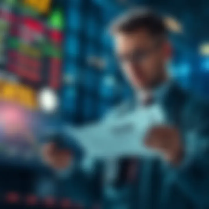 A concerned trader examining cryptocurrency tax notices with a calculator in hand