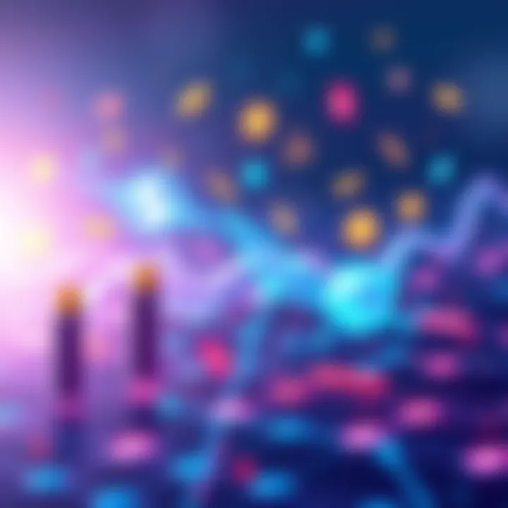 Illustration showing various blockchain projects with symbols representing scalability, low fees, and decentralization.