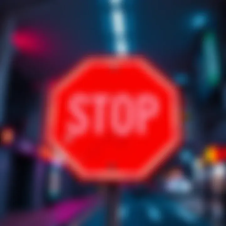A graphic showing a digital NFT art piece under a stop sign, symbolizing challenges in the NFT market.
